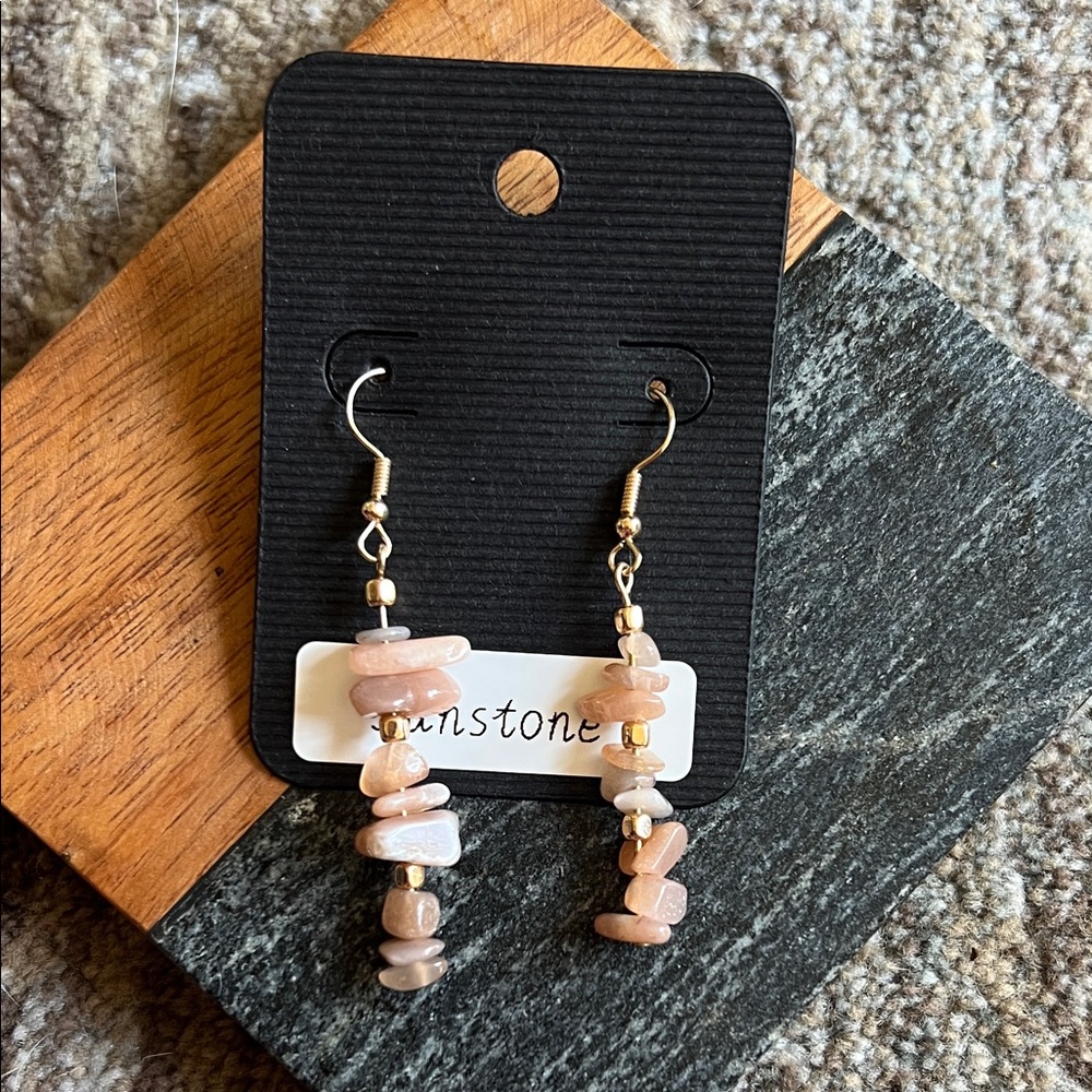 Handmade Sunstone and Gold Drop Earrings